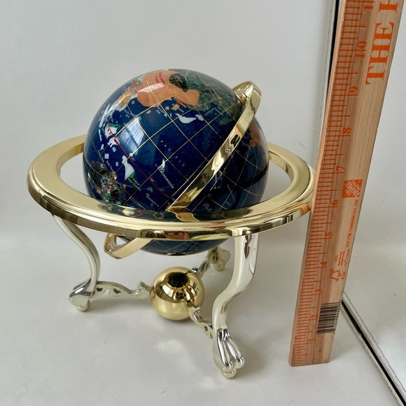Gemstones In Lapis Lazuli Globe With Campass 9 Inch Tall - Picture 9 of 10